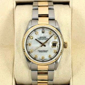 1972 Rolex Datejust 36mm 1601 Two-Tone Oyster Mother of Pearl Diamond Dial