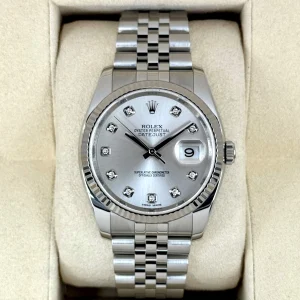 2017 Rolex Datejust 36mm 116234 Stainless Steel Jubilee Silver Diamond Dial