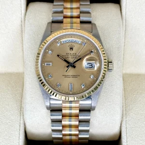 1985 Day-Date Rolex Tridor 36mm 18039B Jubilee Champagne Diamond Dial