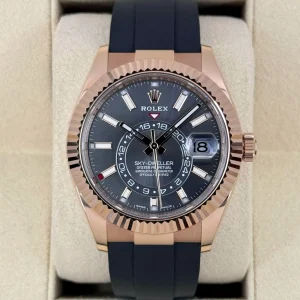 2022 Rolex Sky-Dweller 42mm 326235 Rose Gold Oysterflex Rhodium Dial
