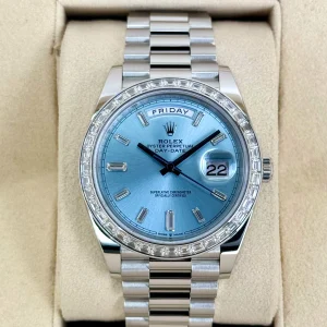 2024 Rolex Day-Date 40mm 228396TBR Ice Blue Diamond Baguette Dial