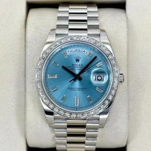 NEW 2025 Rolex Day-Date 40mm 228396TBR Ice Blue Diamond Baguette Dial