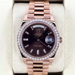 2025 Rolex Day-Date 40mm 228345RBR Rose Gold Chocolate Diamond Dial