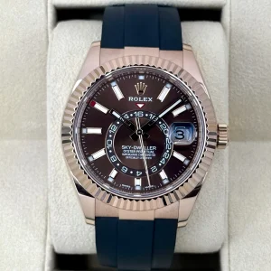 2022 Rolex Sky-Dweller 42mm 326235 Rose Gold Oysterflex Chocolate Dial