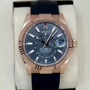 2025 Rolex Sky-Dweller 336235 Rose Gold Oysterflex Rhodium Dial