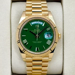 2025 Rolex Day-Date 40mm 228238 Presidential Yellow Gold Green Dial