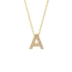 All Diamond Letter Charm Necklace: A-Z