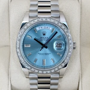 2023 Rolex Day-Date 40mm 228396TBR Ice Blue Diamond Baguette Dial
