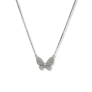 Diamond Butterfly Charm Necklace In 18K White Gold