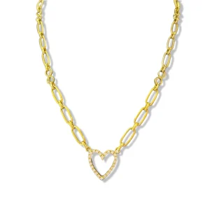 Infinite Grace - 14K Yellow Gold Paperclip Necklace with Heart Charm