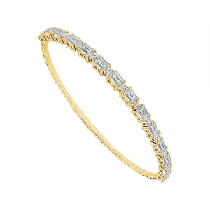 Emerald Elegance Bangle Bracelet - 14K Gold 3.65 CT Diamonds