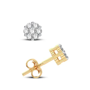 Floral Cluster Diamond Stud Earrings - 14K Yellow Gold
