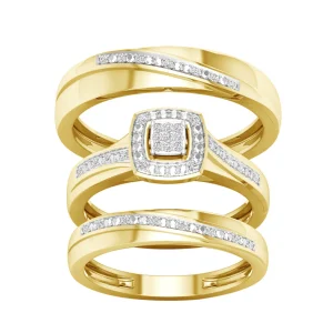 10K Yellow Gold 0.08 CT Diamond Geometric Trio Set