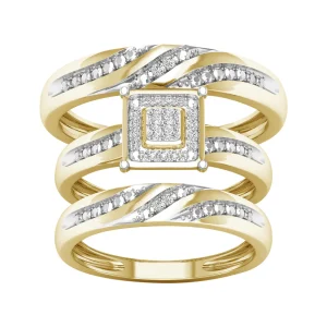 10K Yellow Gold 0.07 CT Diamond Square Frame Trio Set