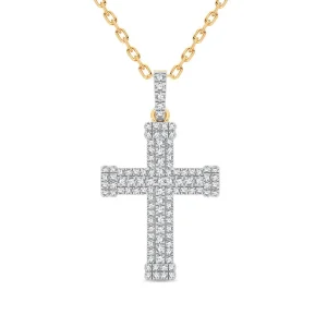 Luminous 14K Yellow Gold 0.50CT Pave-Set Diamond Cross Pendant