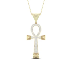 Divine 10K Yellow Gold 0.50CT Diamond Ankh Men's Pendant