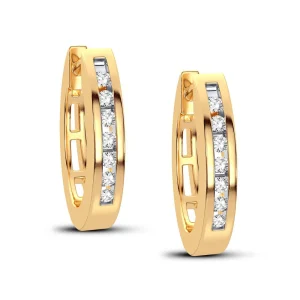 Chic Diamond Bar Huggie Earrings - 14K Yellow Gold