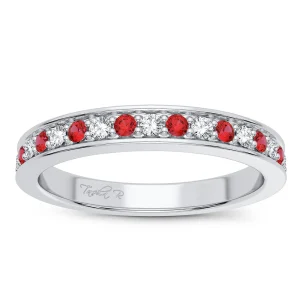 Crimson Serenade - 14K White Gold 0.12CT Diamond and Gemstone Band