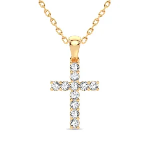 Radiant 14K Yellow Gold 0.50CT Classic Round Diamond Cross Pendant