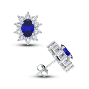 Royal Flourish 10K White Gold 0.08CT Diamond and Sapphire Earrings