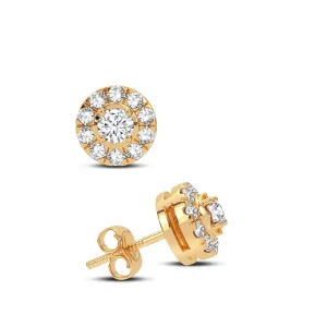 Fashion Round-Cut Diamond Halo Stud Earrings - 14K Yellow Gold