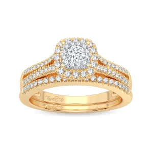 Golden Halo Bliss - 14K Yellow Gold 0.38CT Diamond Bridal Set