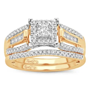 Duality of Love - 14K Two-Tone 0.52CT Princess Cut Bridal Set