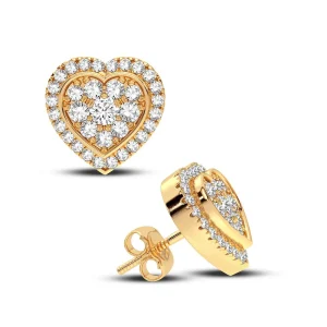 Exquisite 14K Yellow Gold 0.43CT Diamond Heart Earrings