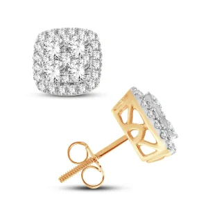 Luxe Cushion Diamond Stud Earrings - 14K Yellow Gold