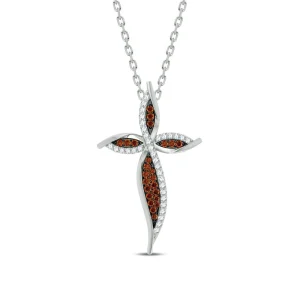 Vibrant 14K White Gold 0.30CT Red and White Diamond Cross Pendant