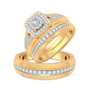 Radiant Mosaic: 14K Yellow Gold 0.68CT Diamond Trio Wedding Set