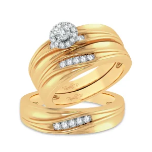 Fluid Brilliance: 14K Yellow Gold 0.20CT Diamond Trio Wedding Set