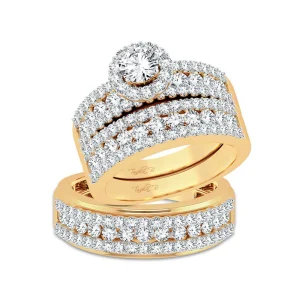 Radiant Majesty: 14K 3.01 CT Diamond Trio Ring Set