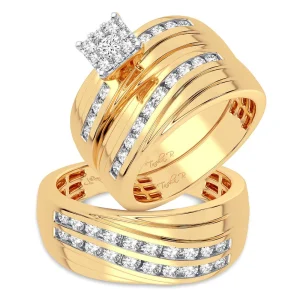 Sweeping Elegance: 14K Yellow Gold 1.13CT Diamond Trio Wedding Set