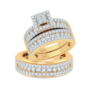 Cascade Luxe: 14K Yellow Gold 2.83CT Diamond Trio Wedding Set