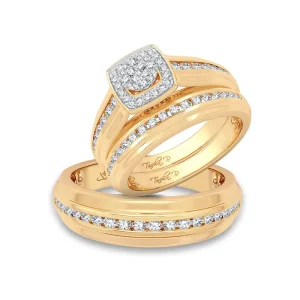 Squared Radiance: 14K Yellow Gold 0.86CT Diamond Trio Wedding Set