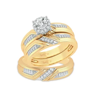 Twisting Elegance: 14K Yellow Gold 0.43CT Diamond Trio Wedding Set