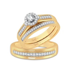 Classic Radiance: 14K Yellow Gold 0.50CT Diamond Trio Wedding Set