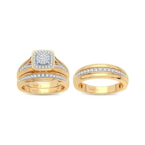 Cushion Glow: 14K Yellow Gold 0.80CT Diamond Trio Wedding Set