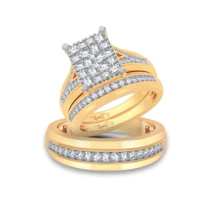 Splendor Square: 14K Yellow Gold 1.15CT Diamond Trio Wedding Set