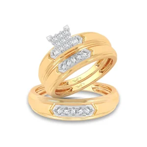 Intricate Allure: 14K Yellow Gold 0.33CT Diamond Trio Wedding Set