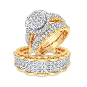 Lustrous Love: 14K Yellow Gold 2.00CT Diamond Trio Wedding Set