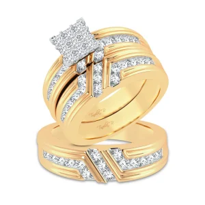 14K Yellow Gold Diamond Trio Wedding Ring Set, 2.00 CT Diamonds
