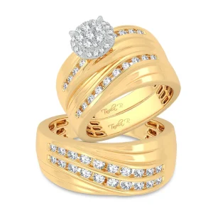 14K Yellow Gold 1.13 CT Diamond Trio Wedding Ring Set