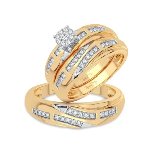 14K Yellow Gold 0.25 CT Diamond Trio Wedding Ring Set