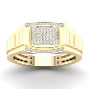 10K Yellow Gold Pave-Set 0.20ct Diamond Men's Ring