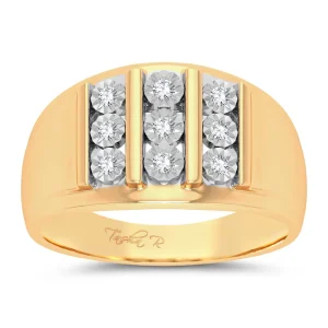 10K Yellow Gold Vertical Accent 0.20 CT Diamond Men's Ring