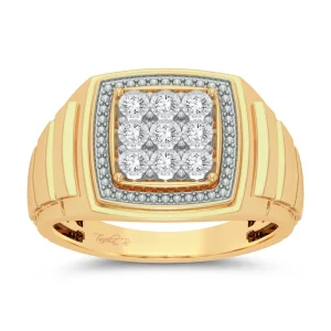 10K Yellow Gold Square Halo 0.20ct Diamond Men's Ring