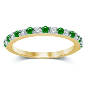 Vivid Harmony - 14K White Gold 0.20CT Diamond and Emerald Band