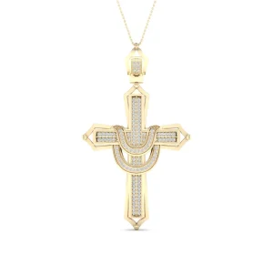 10K Yellow Gold Central Loop 0.38 CT Diamond Cross Pendant